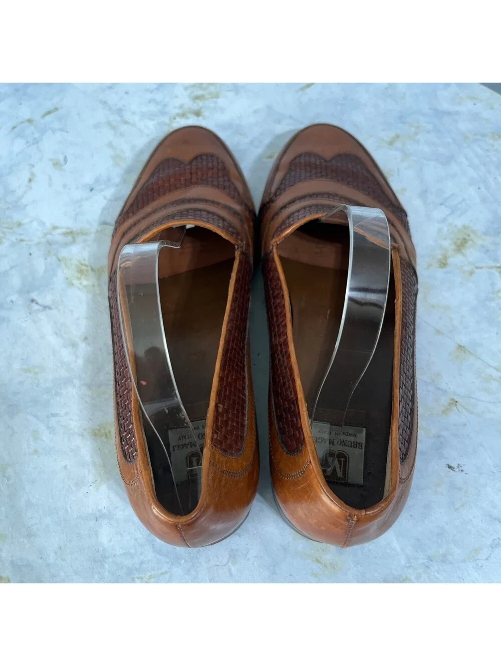 Bruno Magli Mens Size 9.5M Shoes Brown Leather Woven Comfort Moc Penny Loafers